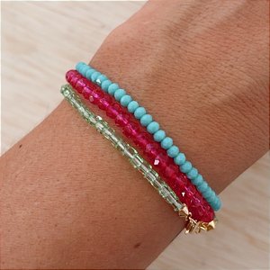 Pulseira Cristais Coloridos banho de ouro amarelo.