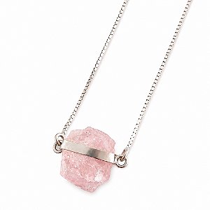 Chocker Quartzo Rosa Bruto com corrente Prata 925