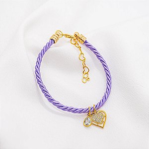Pulseira Lilás com Coração Cravejado