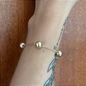 Pulseira feminina com bolas banho de ouro amarelo
