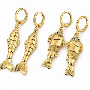Brinco Peixe com argola banho de ouro amarelo ou banho de Prata