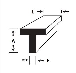 Perfil "T" aluminio com abas iguais  1" x 1/16" (2,54cm x 1,58mm)