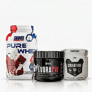 Combo Pure Whey 900g Giants + Creatina 300g Under Labz + Évora PW 150g Darkness
