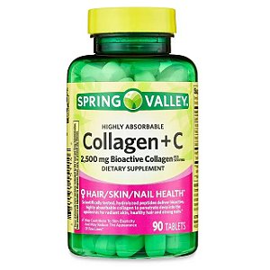 Colágeno altamente absorvível de Spring Valley + suplemento dietético de comprimidos C, 2.500 mg, 90 contagens