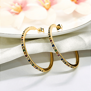 Argola Cravejada Colorida