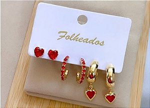 Trio Brincos Vermelho