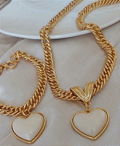 Conjunto Duplo Coração Madrepérola