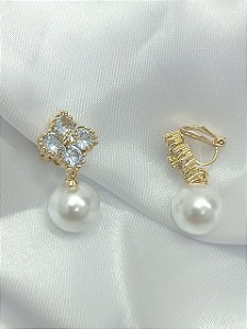Brinco Trevo e Pérola De Pressão