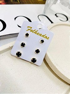 Trio de Brincos Ponto de Luz Onix