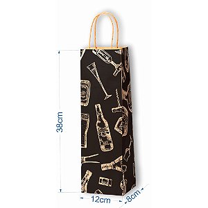 Sacola Kraft Para Bebidas - Estampa Garrafas Diversas