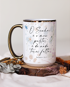 Caneca jumbo alça cromada versículo - O Senhor é o meu pastor