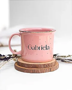 Caneca flora com borda dourada personalizada minimalista nome + frase