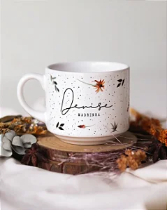 Xícara personalizada casamento floral terracota