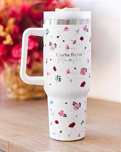 Copo Zaya 1,2L com alça gravado a laser jardim rosa