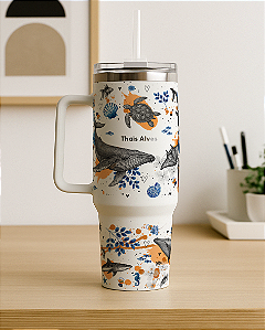 Copo Zaya 1,2L com alça e arte oceano azul