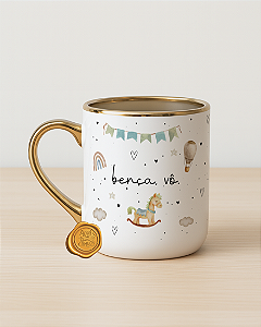 Caneca nobelle gold personalizada cavalinhos azul 300mL