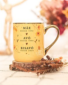 Caneca nobelle gold amarela personalizada  mãe e avó flor #2 300mL
