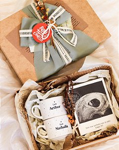Kit anúncio de gravidez - xícara + quadro polaroide de mesa + caixa MDF