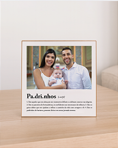 Quadro de mesa personalizado com foto significado padrinhos e dindos de batismo 20x20cm
