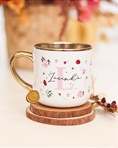 Caneca nobelle gold personalizada mãe e avó flores rosa 400mL