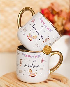 Caneca nobelle gold personalizada cavalinhos rosa 400mL