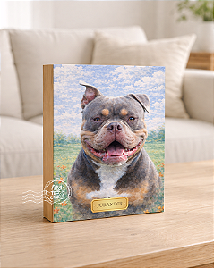 Quadro de mesa meu pet american bully marrom personalizado com nome 15x20cm