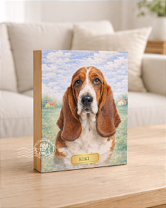 Quadro de mesa meu pet cachorro basset hound personalizado com nome 15x20cm