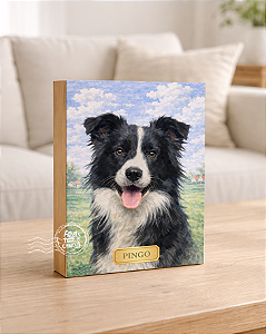 Quadro de mesa meu pet cachorro border collie personalizado com nome 15x20cm