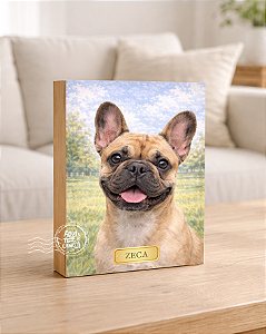 Quadro de mesa meu pet cachorro buldogue francês marrom personalizado com nome 15x20cm