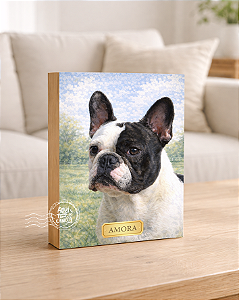 Quadro de mesa meu pet cachorro buldogue francês preto e branco personalizado com nome 15x20cm