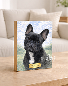 Quadro de mesa meu pet cachorro buldogue francês preto 2 personalizado com nome 15x20cm