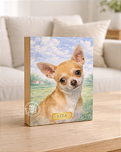 Quadro de mesa meu pet cachorro chihuahua bege personalizado com nome 15x20cm