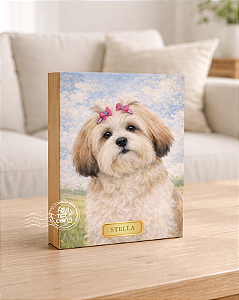 Quadro de mesa meu pet cachorro lhasa apso 2 personalizado com nome 15x20cm