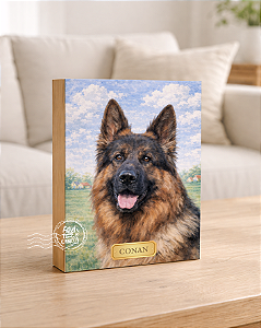 Quadro de mesa meu pet cachorro pastor alemão personalizado com nome 15x20cm
