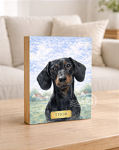 Quadro de mesa meu pet cachorro dachshund (salsisha) preto personalizado com nome 15x20cm