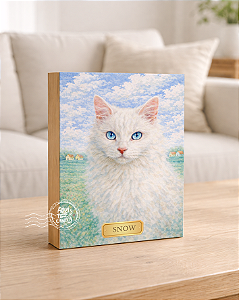 Quadro de mesa meu pet gato branco 1 personalizado com nome 15x20cm