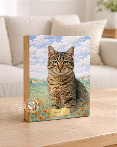 Quadro de mesa meu pet gato tigrado 3 personalizado com nome 15x20cm