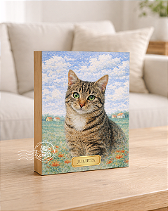 Quadro de mesa meu pet gato tigrado 2 personalizado com nome 15x20cm