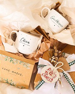 Kit xícara padrinhos minimalista + caixa de MDF com tampa personalizada