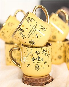 Caneca nobelle gold amarela personalizada baby fé 400mL