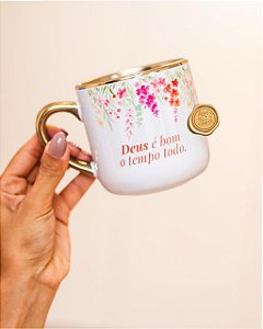 Caneca nobelle gold floral jardim rosé 400mL