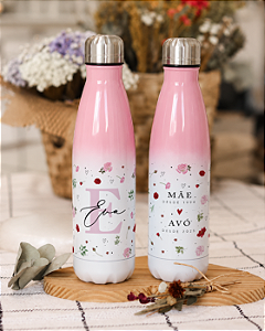Garrafa Urbana Degradê Rosa com Flores Rosa - Arte com Datas 500mL