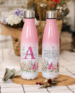 Garrafa Urbana Degradê Rosa Floral Meu Jardim de Verão 500mL