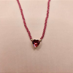 COLAR CORAÇÃO ROSA