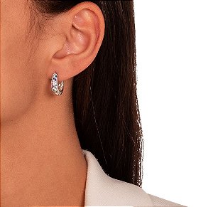 Brinco Argola em Micro Zircônia em Ródio Branco