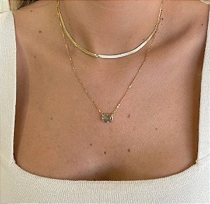 Chocker Fita Dourado Lisa banhado ouro 18 K