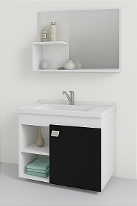 ARMÁRIO LOTUS 55 CM C/ ESPELHEIRA BRANCO/PRETO MGM MÓVEIS