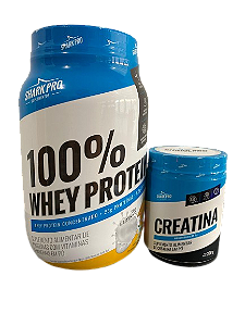 Kit Shark Pro Whey 100% Concentrado 900g Pote + Creatina Pura Sem Sabor 300g