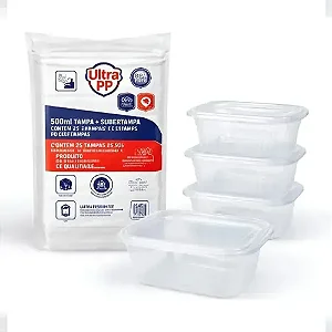 25 UNIDADES MARMITAS RETANGULARES 500ML ULTRA PP