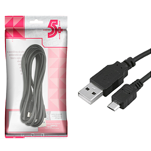 Cabo Micro USB + USB A Macho Preto 1,80 metros (V8)